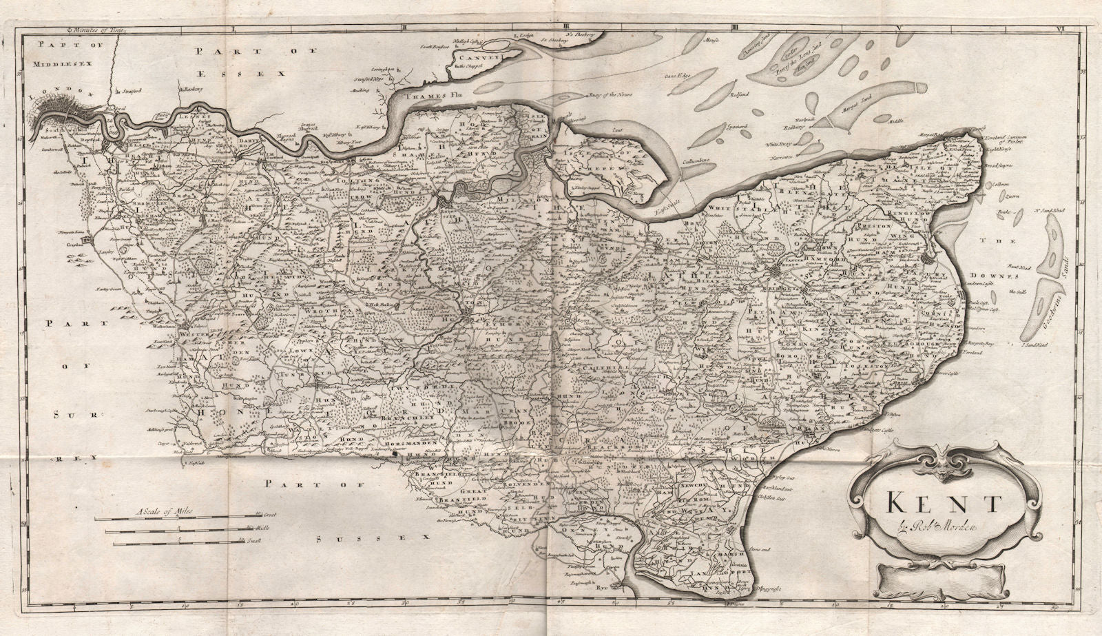 Kent county map by ROBERT MORDEN from Camden's Britannia 1772 old antique